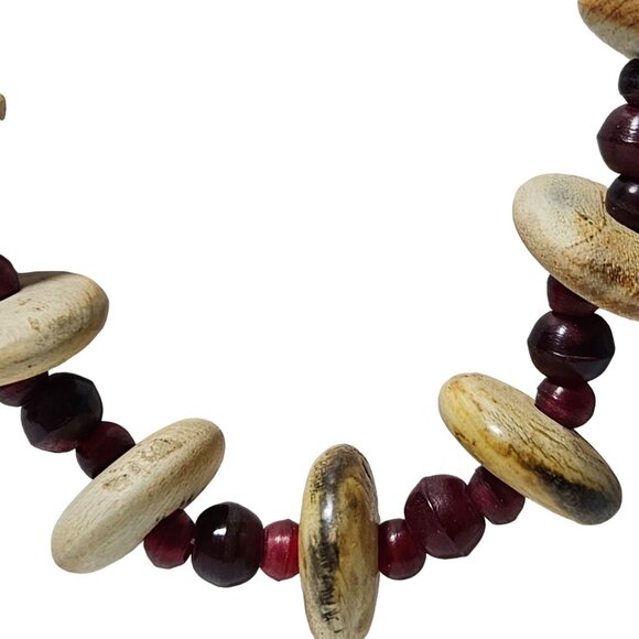 Vintage Boho Natural Wooden Bead Necklace Red Beads Fashion Jewelry Women - Picture 2 of 6
